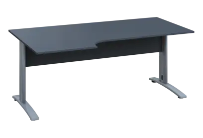 ERK 18 - 186 stůl kancelářský, rohový, levý, kovová podnož stříbrná, deska 18 mm, široký 1800 mm, antracit